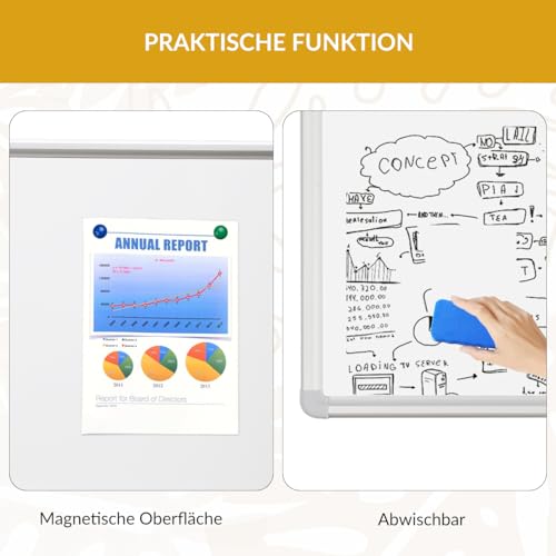 DEVELOP Magnetisches Whiteboard 45x60 cm mit Aluminiumrahmen, Starke, langlebige Tafel für Wandmontage, Inkl.4 Magnete, Boardmarker, Schwamm, magnetisches Lineal Für Büro, Schule & Zuhause
