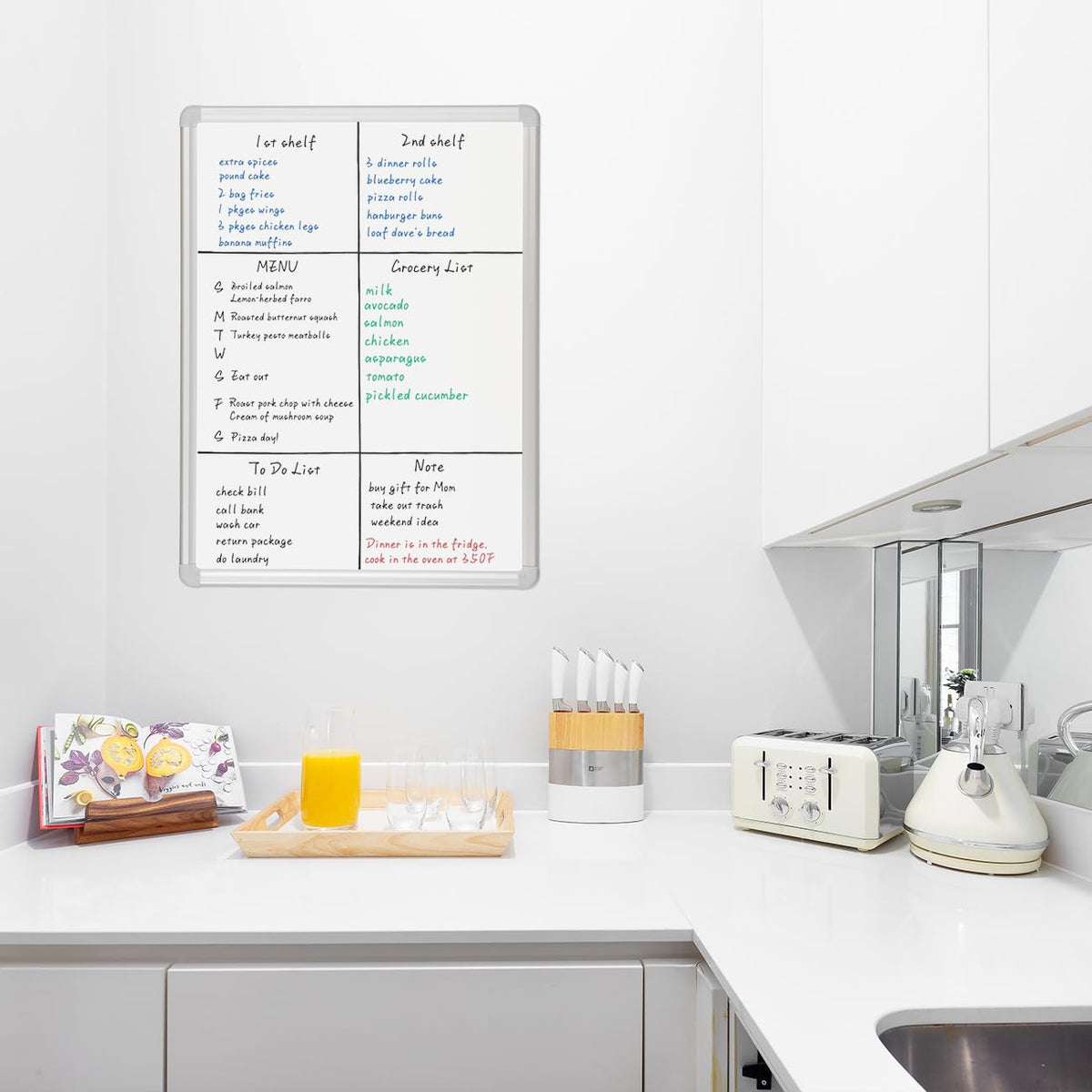 DEVELOP Magnetisches Whiteboard 45x60 cm mit Aluminiumrahmen, Starke, langlebige Tafel für Wandmontage, Inkl.4 Magnete, Boardmarker, Schwamm, magnetisches Lineal Für Büro, Schule & Zuhause