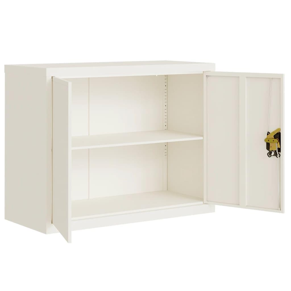 Aktenschrank, Büroschrank abschließbar mit 2 Türen und 1 Einlegeböden, Allzweckschrank Mehrzweckschrank aus Stahl für Home-Office, Weiß 90x40x70 cm