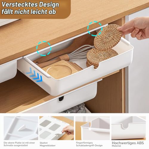 Schublade unter Schreibtisch, 33 × 23× 8.5cm Versteckte Schubladenbox Schubladen Organizer Selbstklebende Aufbewahrungsbox Weiße Untertisch Schublade für Zuhause und Büro
