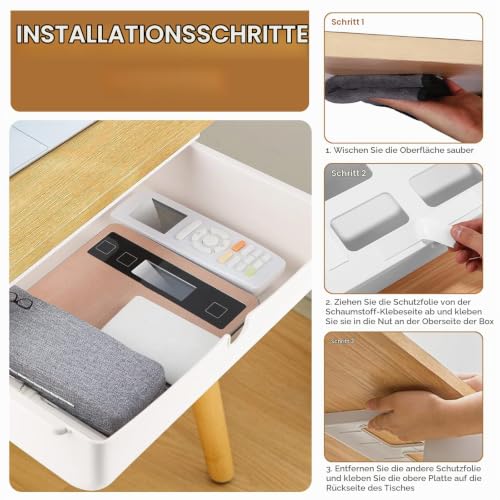 Schublade unter Schreibtisch, 33 × 23× 8.5cm Versteckte Schubladenbox Schubladen Organizer Selbstklebende Aufbewahrungsbox Weiße Untertisch Schublade für Zuhause und Büro