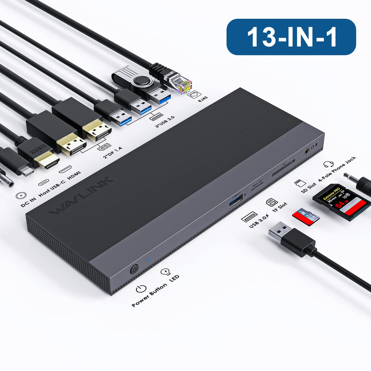 WAVLINK USB C 13-IN-1 Docking Station Triple Display mit 100W Netzteil
