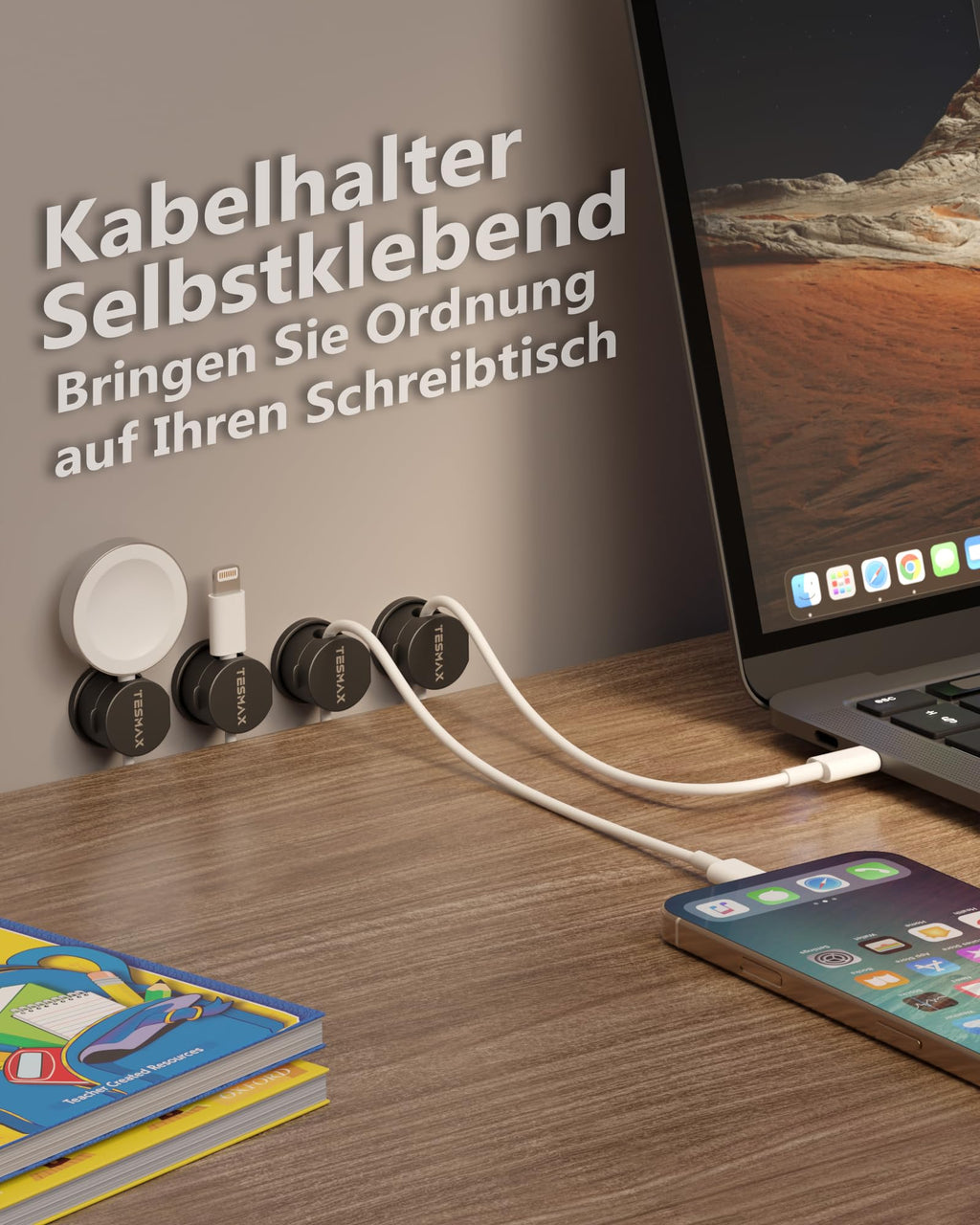 6 Stück Kabelhalter Selbstklebende Magnetische 360°Drehbar,Schwarz