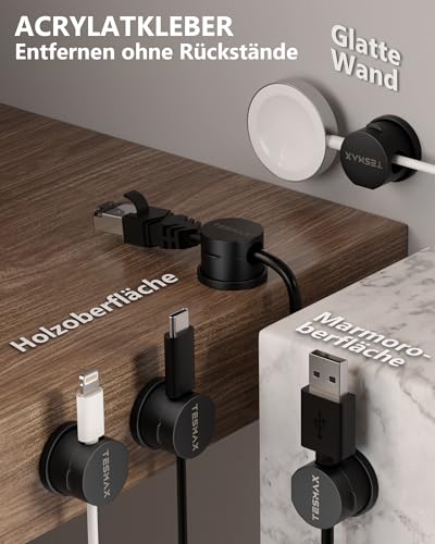6 Stück Kabelhalter Selbstklebende Magnetische 360°Drehbar,Schwarz