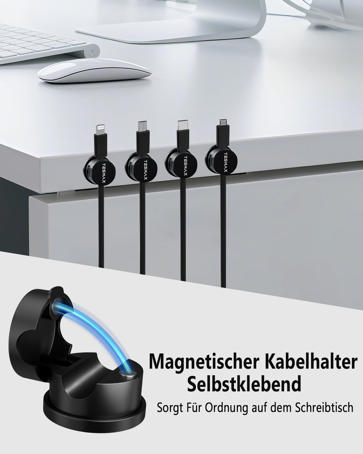 6 Stück Kabelhalter Selbstklebende Magnetische 360°Drehbar,Schwarz