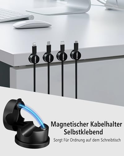 6 Stück Kabelhalter Selbstklebende Magnetische 360°Drehbar,Schwarz