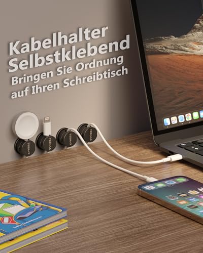 6 Stück Kabelhalter Selbstklebende Magnetische 360°Drehbar,Schwarz