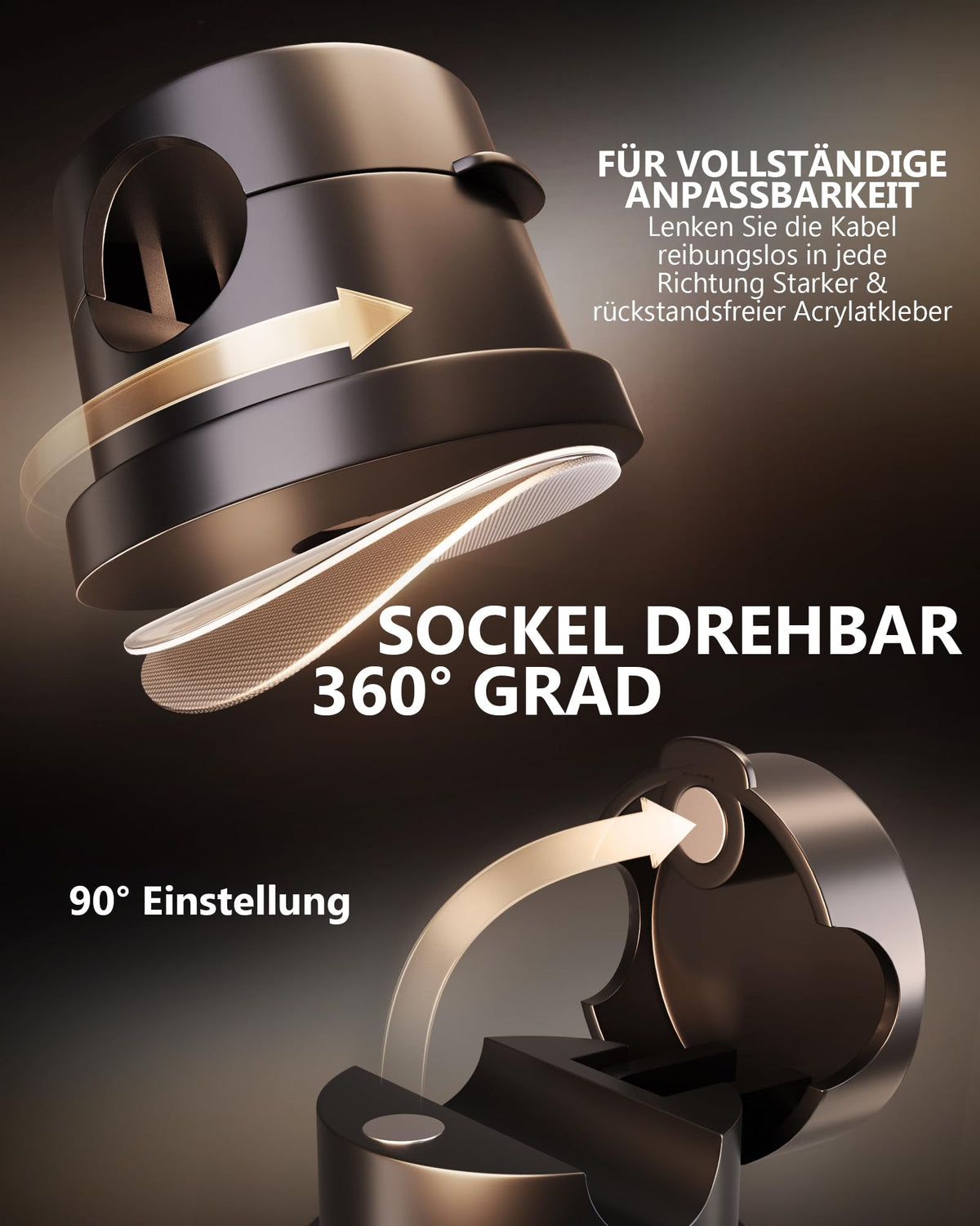 6 Stück Kabelhalter Selbstklebende Magnetische 360°Drehbar,Schwarz