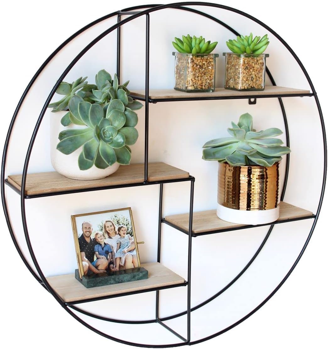 Intimo Living Schwarzes Industrial Wandregal aus Holz und Metall - Edles, rundes Regal für die Wand für Bücher, Deko, Küche und Badezimmer - 55 x 11 cm Hängeregal - Schweberegal
