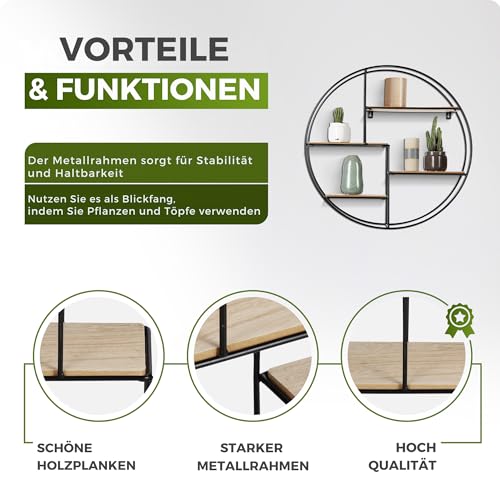 Intimo Living Schwarzes Industrial Wandregal aus Holz und Metall - Edles, rundes Regal für die Wand für Bücher, Deko, Küche und Badezimmer - 55 x 11 cm Hängeregal - Schweberegal