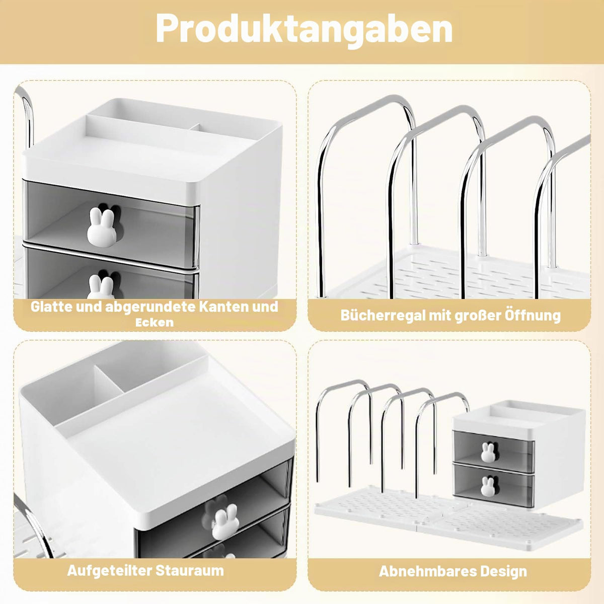 Schreibtisch Organizer mit 2 Schubladen, Stifte Organizer mit Ablagefächer, Schreibtischablage mit 4 Zeitschriftenhalter, Schreibtisch Zubehör für Bürobedarf Dokumentenablage (Weiß)