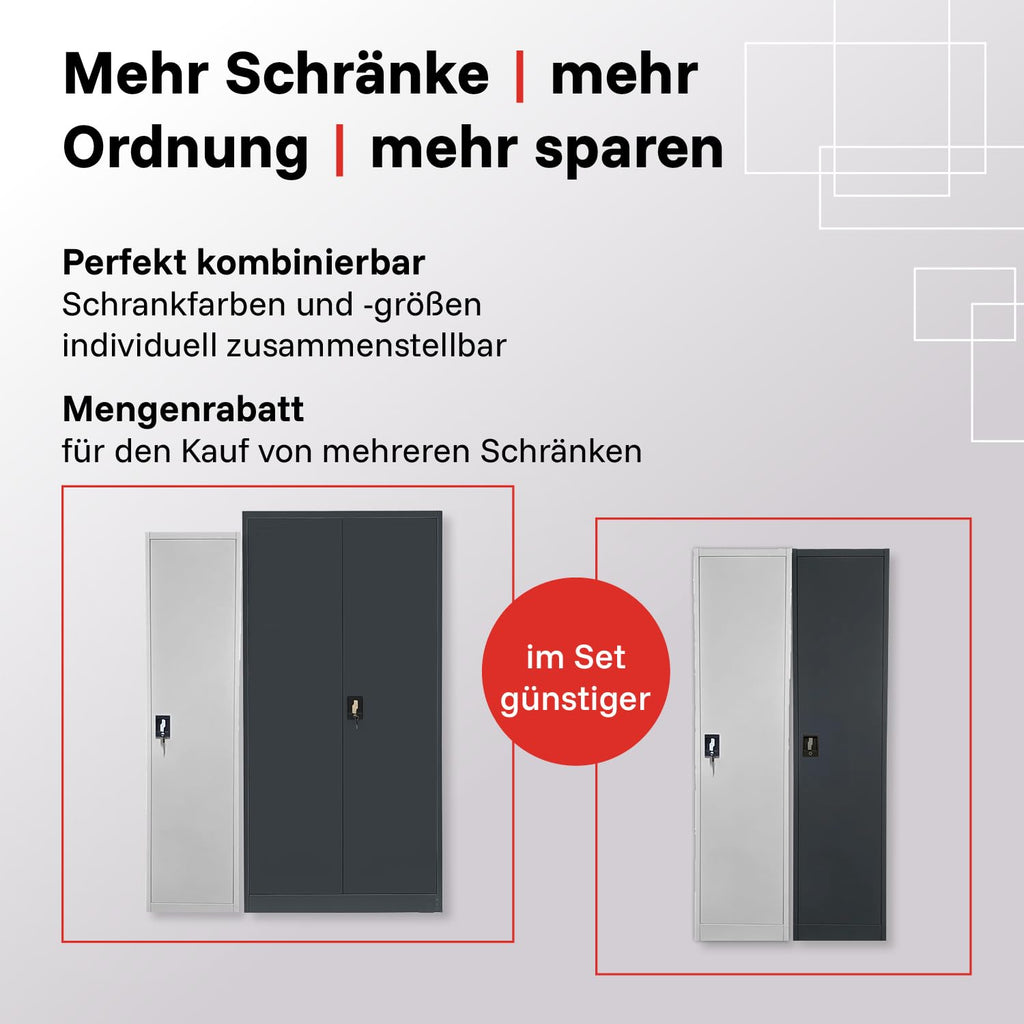 LagerZwei Mehrzweckschrank 185x50x50cm I Metallschrank, 4 Fachböden I Aktenschrank abschließbar I Robuster Allzweckschrank als Spind, Werkstattschrank & Kellerschrank I Stahlschrank blau-weiß