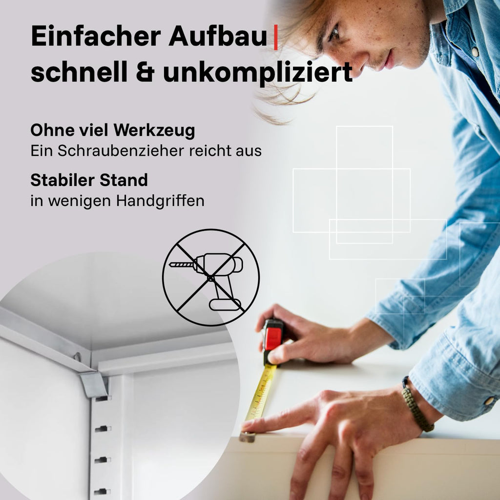 LagerZwei Mehrzweckschrank 185x50x50cm I Metallschrank, 4 Fachböden I Aktenschrank abschließbar I Robuster Allzweckschrank als Spind, Werkstattschrank & Kellerschrank I Stahlschrank blau-weiß