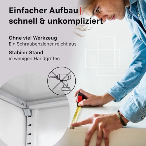 LagerZwei Mehrzweckschrank 185x50x50cm I Metallschrank, 4 Fachböden I Aktenschrank abschließbar I Robuster Allzweckschrank als Spind, Werkstattschrank & Kellerschrank I Stahlschrank blau-weiß