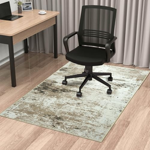 Cekene Teppich Bürostuhl Geeignet Bodenschutzmatte 120x150cm Taupe Rutschfeste Bodenschutzmatte Bürostuhl für Hartböden Abstrakt Bürostuhl Unterlage Schreibtischstuhl Unterlage für Laminat und Fliesen