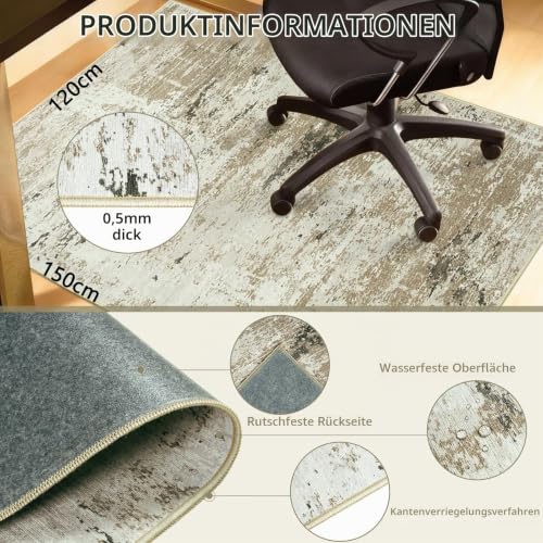 Cekene Teppich Bürostuhl Geeignet Bodenschutzmatte 120x150cm Taupe Rutschfeste Bodenschutzmatte Bürostuhl für Hartböden Abstrakt Bürostuhl Unterlage Schreibtischstuhl Unterlage für Laminat und Fliesen
