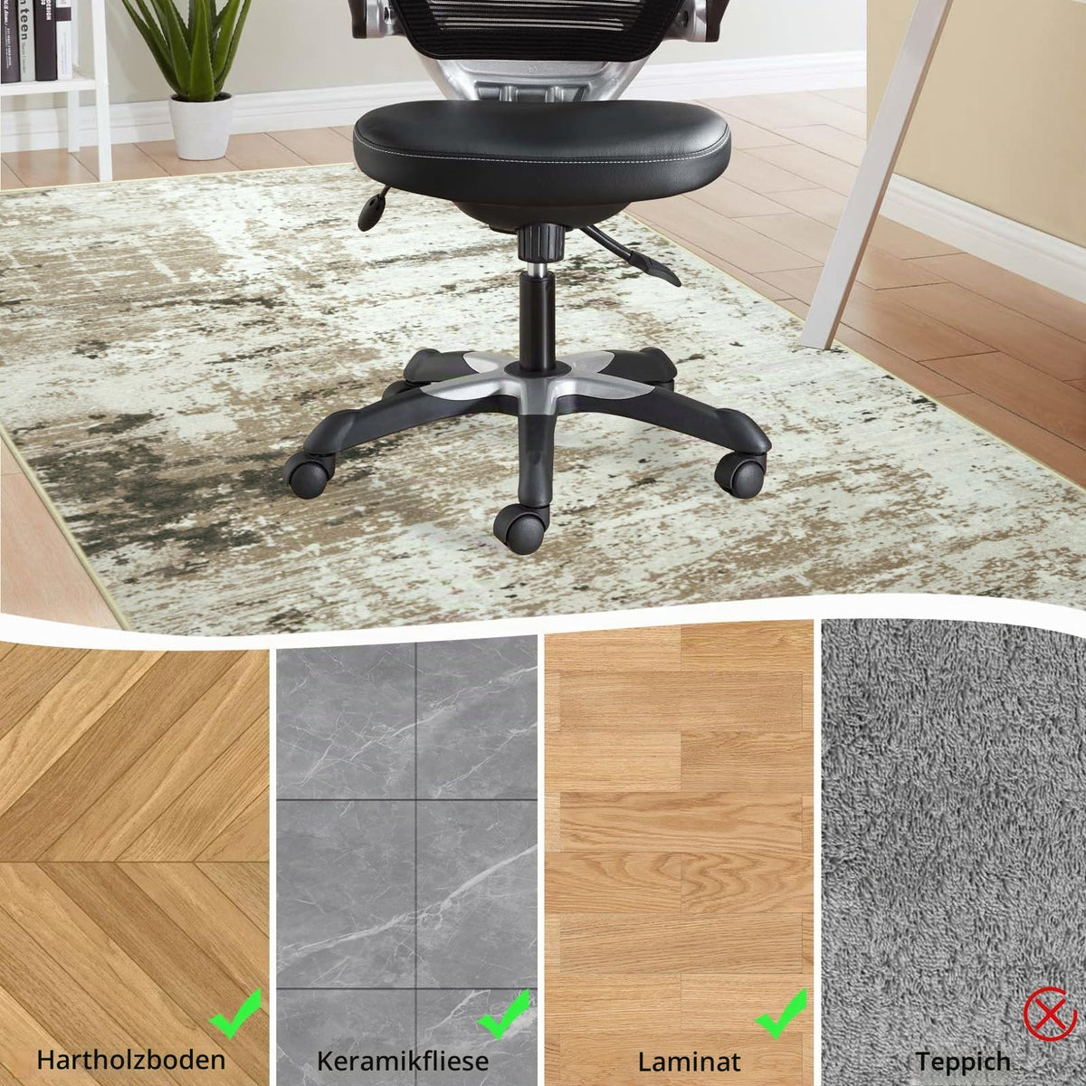 Cekene Teppich Bürostuhl Geeignet Bodenschutzmatte 120x150cm Taupe Rutschfeste Bodenschutzmatte Bürostuhl für Hartböden Abstrakt Bürostuhl Unterlage Schreibtischstuhl Unterlage für Laminat und Fliesen