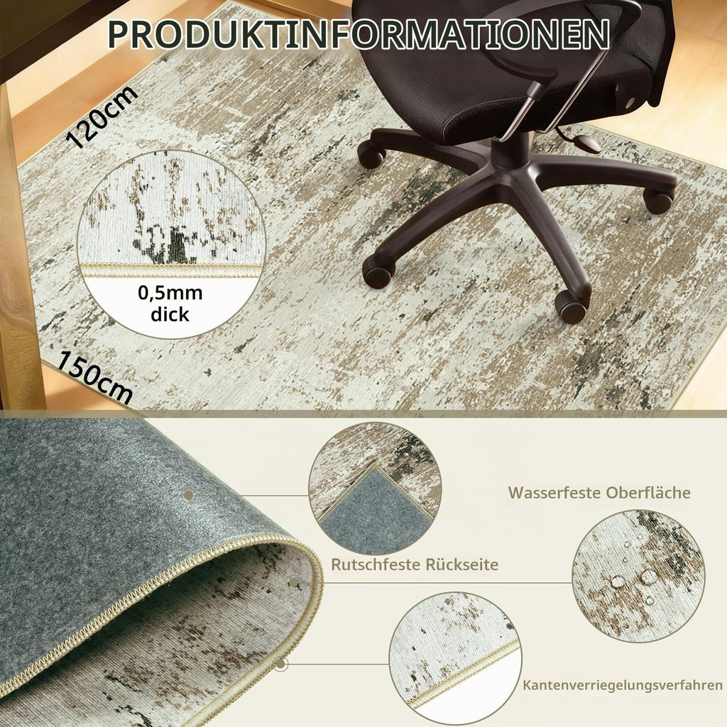 Cekene Teppich Bürostuhl Geeignet Bodenschutzmatte 120x150cm Taupe Rutschfeste Bodenschutzmatte Bürostuhl für Hartböden Abstrakt Bürostuhl Unterlage Schreibtischstuhl Unterlage für Laminat und Fliesen