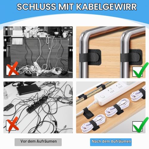 60 Stück Kabelbinder Selbstklebend, Kabel-Organizer, Kabelbinder Selbstklebend Klettband Kabel Organizer, für Kabelführung, Schreibtisch Organizer für Cable Management im Büro, Homeoffice