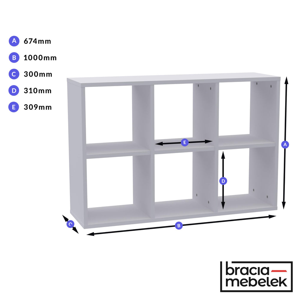 KLX Würfelregal Weiß 2x3 – Regal Würfel with 6 Fächern - Raumteiler Regal 100 x 67.4 cm - Bücherregal für Wohnzimmer und Büro