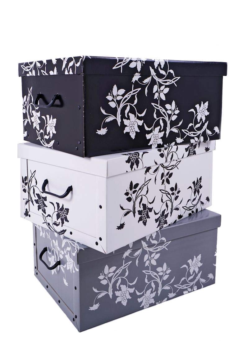 Spetebo 3er Set Aufbewahrungsbox mit Deckel je 51 x 37 cm - Blumenmuster