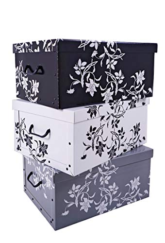 Spetebo 3er Set Aufbewahrungsbox mit Deckel je 51 x 37 cm - Blumenmuster
