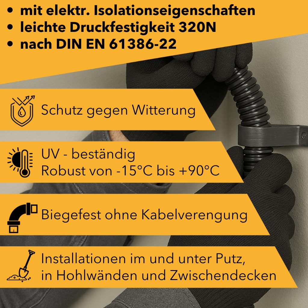 Wellrohr UV-Beständig M25 | 25m Leerrohr ungeschlitzt | Innen-Ø 17,4mm