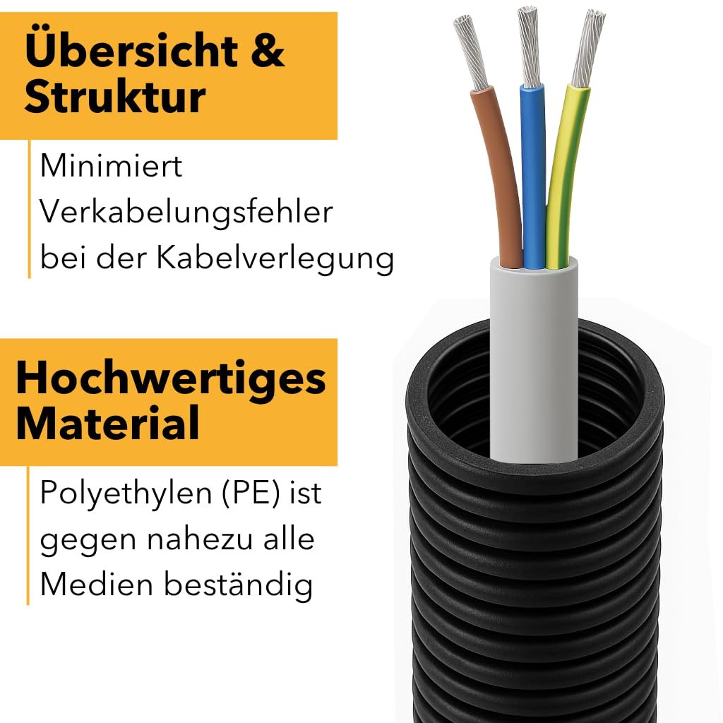 Wellrohr UV-Beständig M25 | 25m Leerrohr ungeschlitzt | Innen-Ø 17,4mm