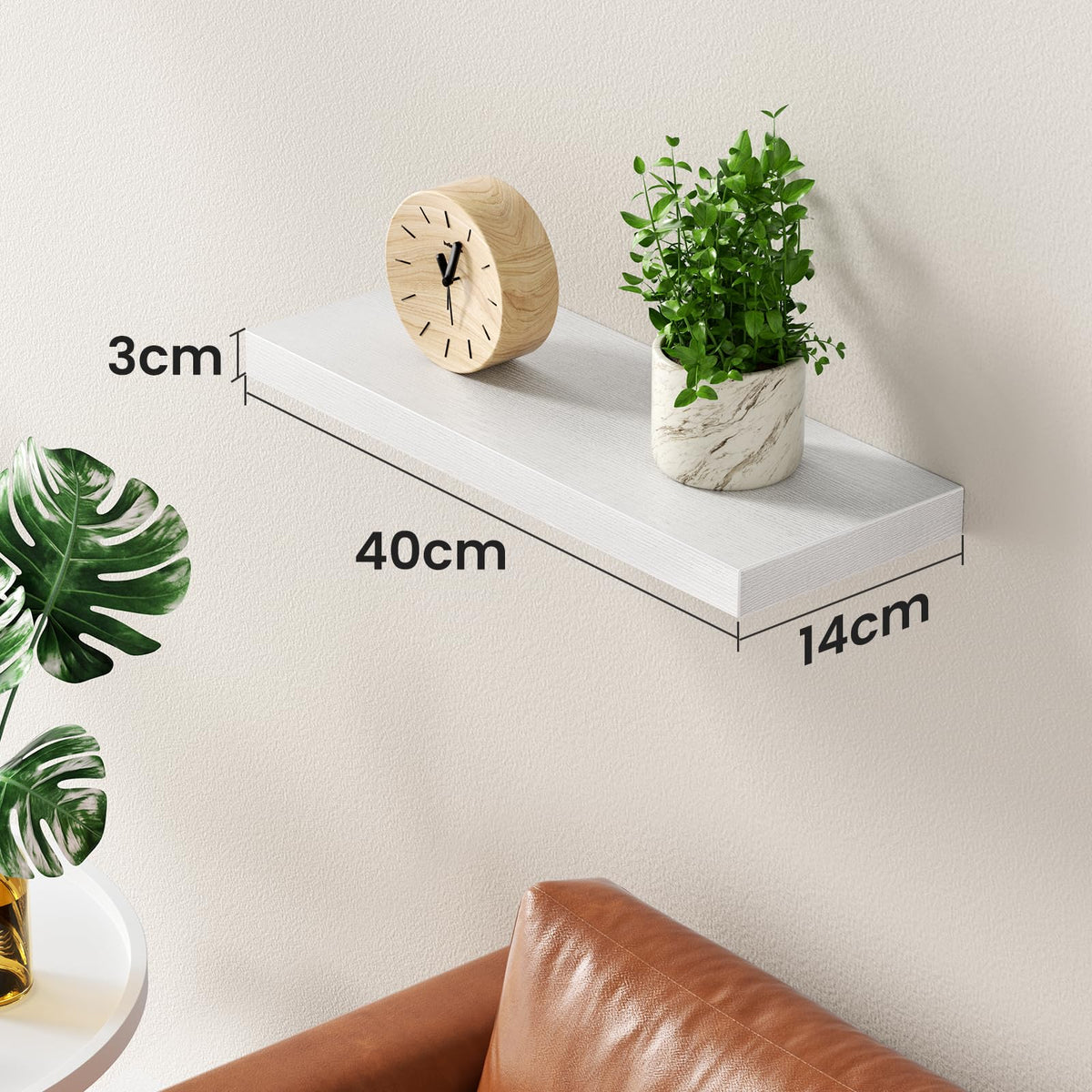 STOREMIC 40 cm MDF Wandregal mit unsichtbaren Halterungen, 1er-Set, Weiß