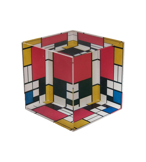Rechteckiger Briefbeschwerer in quadratischem Design aus Glas, MONDRIAN – Komposition, 6 x 6 cm