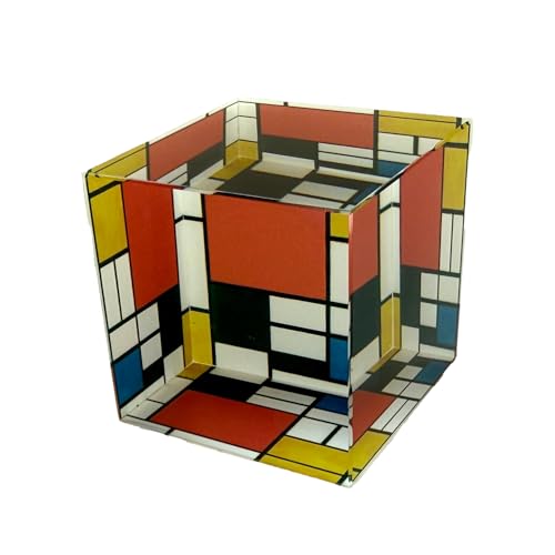 Rechteckiger Briefbeschwerer in quadratischem Design aus Glas, MONDRIAN – Komposition, 6 x 6 cm