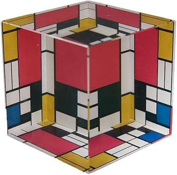 Rechteckiger Briefbeschwerer in quadratischem Design aus Glas, MONDRIAN – Komposition, 6 x 6 cm