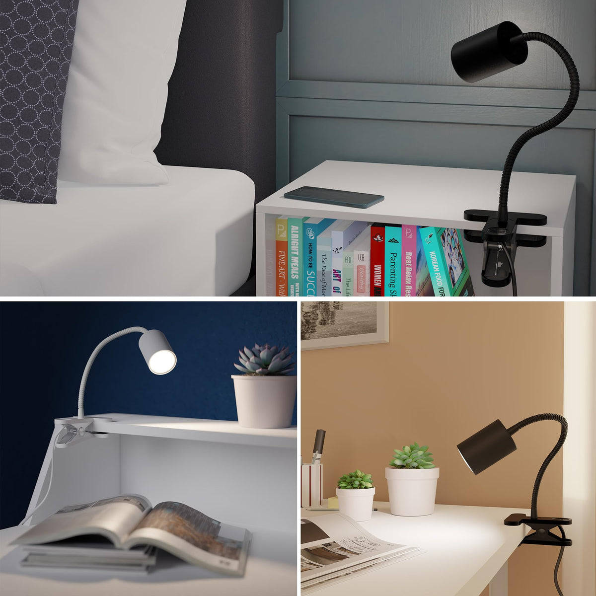 ledscom.de Klemmleuchte WAIKA mit Schwanenhals und Schalter schwarz matt, inkl. GU10 LED Lampe (warmweiß, 4,914W, 450lm, 100°)