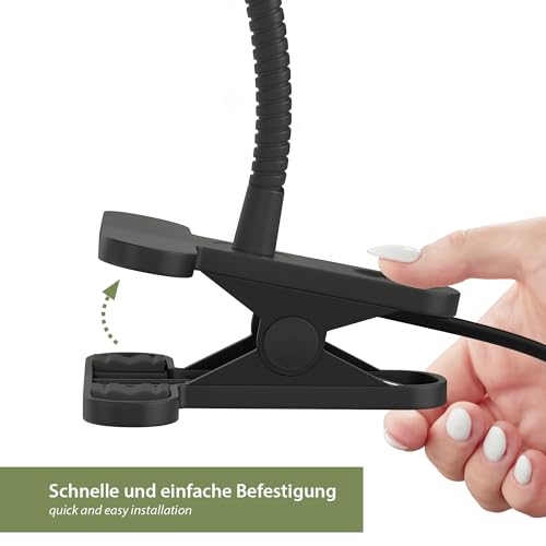 ledscom.de Klemmleuchte WAIKA mit Schwanenhals und Schalter schwarz matt, inkl. GU10 LED Lampe (warmweiß, 4,914W, 450lm, 100°)