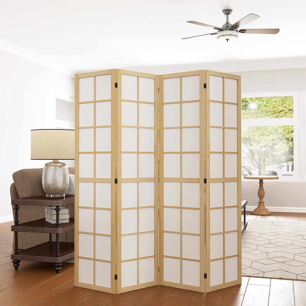 HOMCOM Paravent Raumteiler für Wohnzimmer 4-teilig 160 x 170 cm Natur