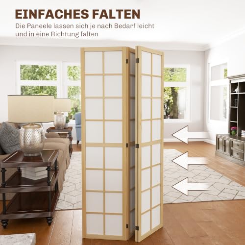 HOMCOM Paravent Raumteiler für Wohnzimmer 4-teilig 160 x 170 cm Natur