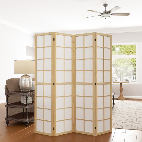 HOMCOM Paravent Raumteiler für Wohnzimmer 4-teilig 160 x 170 cm Natur