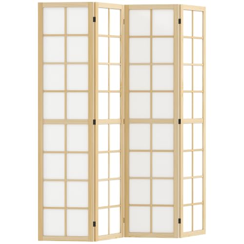 HOMCOM Paravent Raumteiler für Wohnzimmer 4-teilig 160 x 170 cm Natur