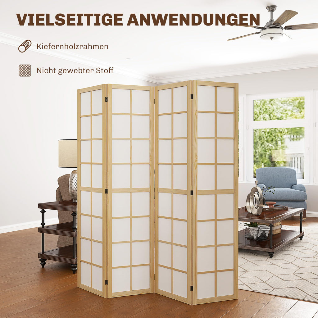 HOMCOM Paravent Raumteiler für Wohnzimmer 4-teilig 160 x 170 cm Natur