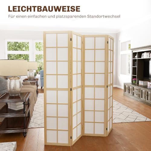 HOMCOM Paravent Raumteiler für Wohnzimmer 4-teilig 160 x 170 cm Natur