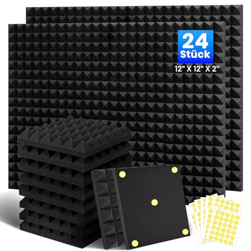 24 Stück Akustikschaumstoff Schallschutzplatten, 5 X 30 X 30 CM Schalldämmung Akustikpaneele, Schallschutz Akustikschaumstoff, Akustik Schaumstoffplatten für Aufnahmestudio, Heimbüro, Spielzimmer