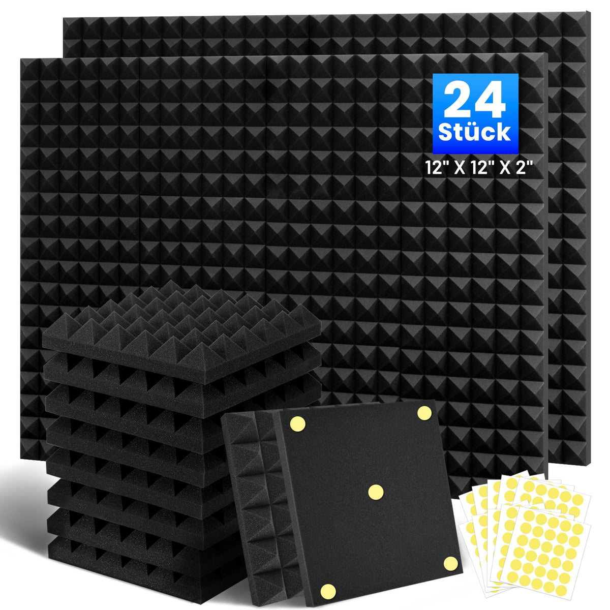 24 Stück Akustikschaumstoff Schallschutzplatten, 5 X 30 X 30 CM Schalldämmung Akustikpaneele, Schallschutz Akustikschaumstoff, Akustik Schaumstoffplatten für Aufnahmestudio, Heimbüro, Spielzimmer