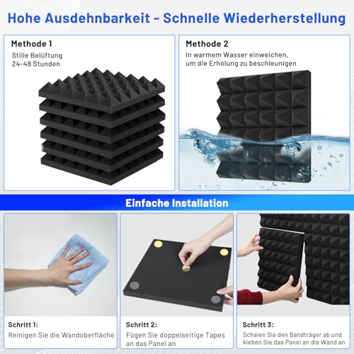 24 Stück Akustikschaumstoff Schallschutzplatten, 5 X 30 X 30 CM Schalldämmung Akustikpaneele, Schallschutz Akustikschaumstoff, Akustik Schaumstoffplatten für Aufnahmestudio, Heimbüro, Spielzimmer