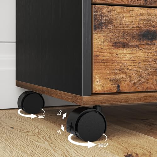 HOOBRO Rollcontainer mit 7 Schubladen, Aktenschrank, Holz Büroschrank, Büromöbel mit Schubladen, Aufbewahrungscontainer, für Büro, Arbeitszimmer, Einfache Montage, Vintagebraun und Schwarz EBF07WJ01
