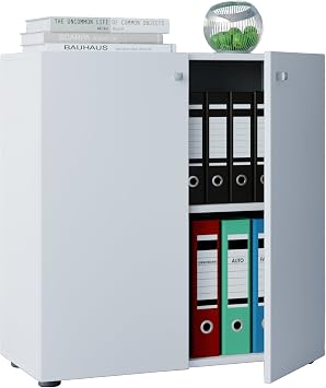 VCM Büroschrank Weiß 70x40x74 cm 2 Türen 2 Fächer Aktenschrank Standschrank