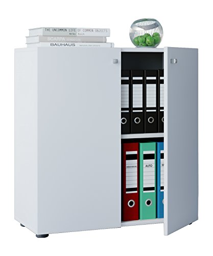 VCM Büroschrank Weiß 70x40x74 cm 2 Türen 2 Fächer Aktenschrank Standschrank