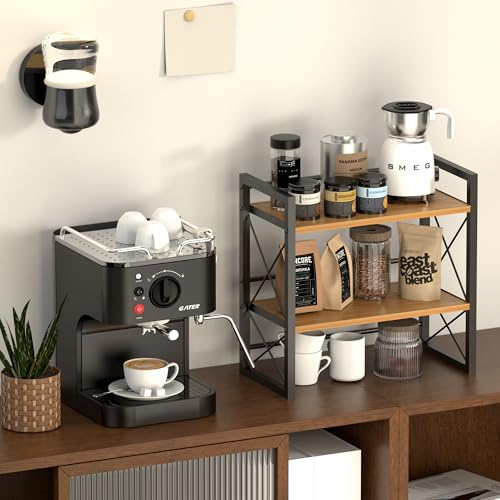 Alyoen Schreibtisch Regal, 2 Etagen Kleines Regal Desk Shelf aus Holz und Metall, Bücherregal Schreibtisch Organizer für Wohnzimmer, Schlafzimmer, Küche und Büro