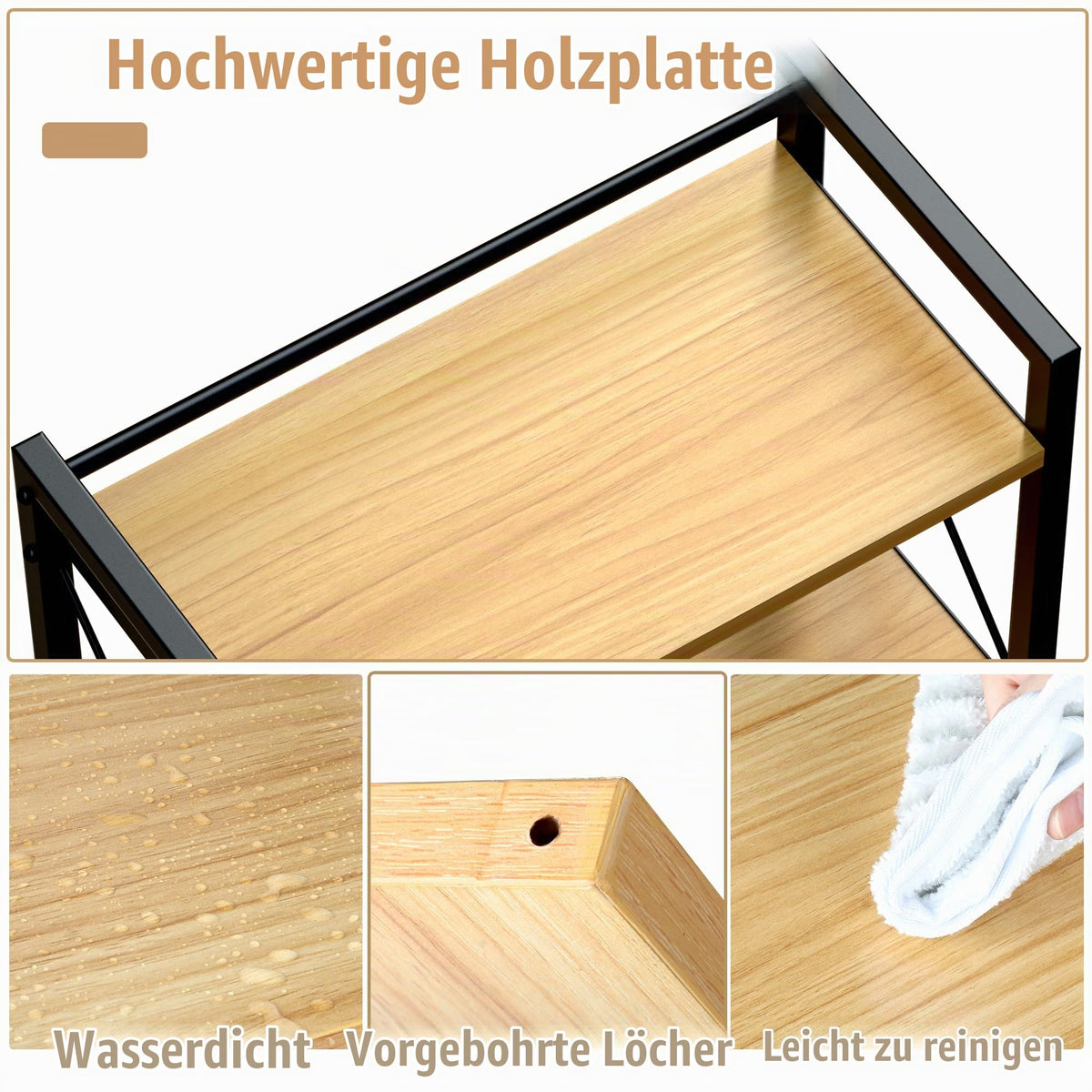 Alyoen Schreibtisch Regal, 2 Etagen Kleines Regal Desk Shelf aus Holz und Metall, Bücherregal Schreibtisch Organizer für Wohnzimmer, Schlafzimmer, Küche und Büro