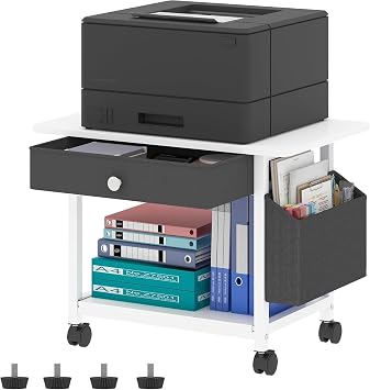 Druckertisch mit Rollen, Mobiler Druckerständer Schreibtisch mit Stoffschublade, Druckerwagen für den Schreibtisc, Home Office Druckerhalter Büro Druckerwagen Drucker Regal, Printer Stand (2 Reifen)