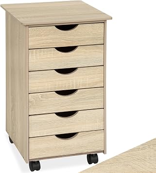 tectake® Rollcontainer mit Schubladen, Schubladenschrank 6x Schublade, mit Rollen, Büro Organizer, Schreibtisch Schrank, Rollwagen Unterschrank, Aufbewahrungsschrank Office - Holz hell, Eiche Sonoma